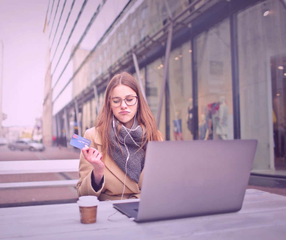 Woman using online banking information from credit union